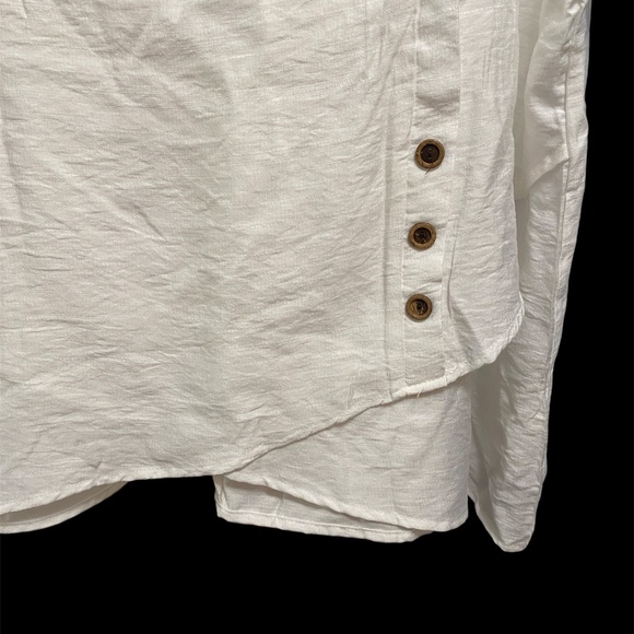 NWOT EMERY ROSE V-Neck Button Summer Blouse White 2X Layered Wrap Asymmetrical - Picture 8 of 9